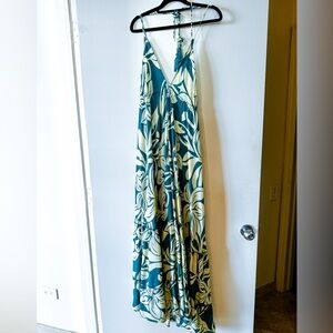 Floral Maxi Dress in Green and Cream